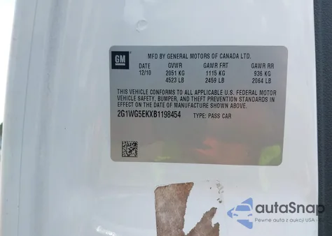 2011 Chevrolet Impala Lt из США, поврежденный, VIN 2G1WG5EKXB1198454